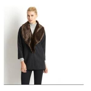 Hazel Long Black Large Button Down Wool Coat Removable Faux Fur Jacket